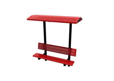 Red single bench with shade